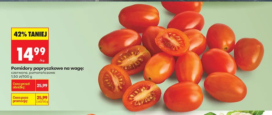 Pomidory papryczkowe na wagę czerwone, pomarańczowe promocja w Biedronka