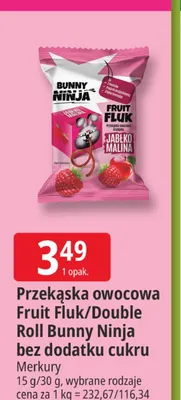 Przekąska owocowa Fruit Fluk bez dodatku cukru Bunny Ninja promocja w Leclerc