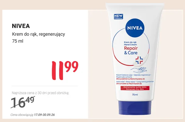 Krem do rąk regenerujący Nivea promocja w Rossmann