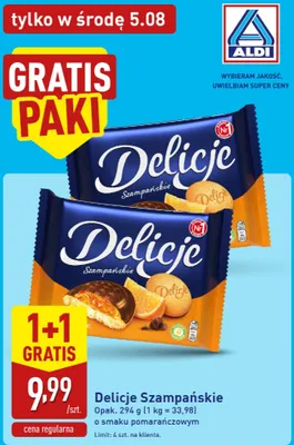 Biszkopty z galaretką Delicje Szampańskie o smaku pomarańczowym promocja w Aldi