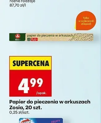 Papier do pieczenia w arkuszach Zosia promocja w Biedronka