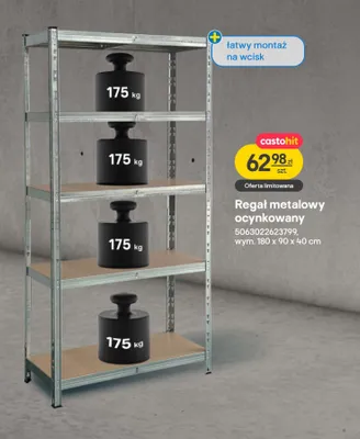 Regał metalowy ocynkowany 180 x 90 x 40 cm promocja w Castorama