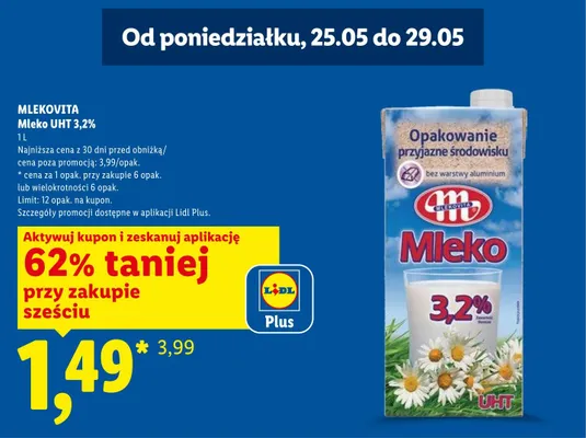 Mleko UHT 3,2% Mlekovita promocja w Lidl