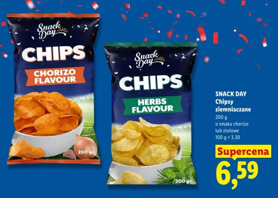 Chipsy ziemniaczane o smaku chorizo Snack Day promocja w Lidl