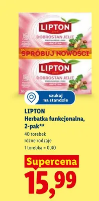 Herbatka funkcjonalna Lipton Dobrostan Jelit 2-pak promocja w Lidl