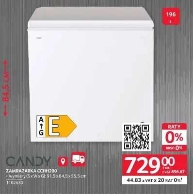 Zamrażarka Candy CCHH200 91,5x84,5x55,5cm promocja w Selgros