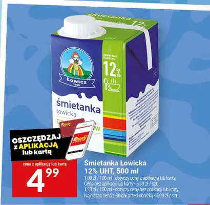 Śmietanka Łowicka 12% UHT promocja w Twój Market