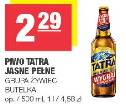 Piwo Tatra Jasne Pełne Grupa Żywiec butelka promocja w SPAR