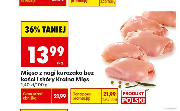 Mięso z nogi kurczaka bez kości i skóry Kraina Mięs promocja w Biedronka