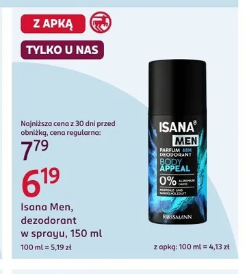 Dezodorant w sprayu Isana Men Body Appeal promocja w Rossmann