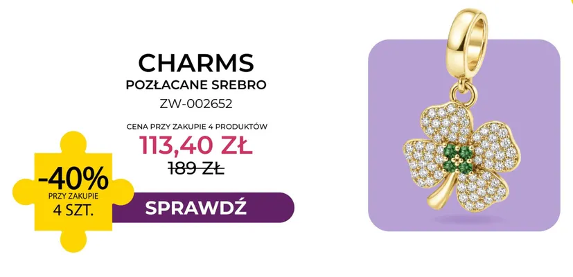 Charms pozłacane srebro ZW-002652 Briju promocja w Briju