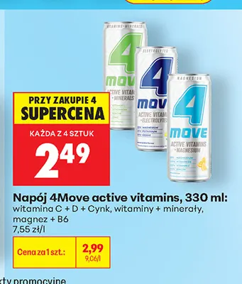 Napój active vitamins magnez + B6 4Move promocja w Biedronka