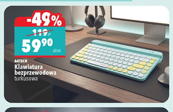 Klawiatura bezprzewodowa A4Tech turkusowa promocja w Biedronka