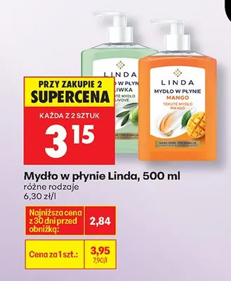 Mydło w płynie Linda różne rodzaje 500 ml promocja w Biedronka