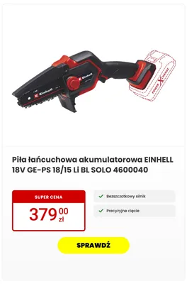 Piła łańcuchowa akumulatorowa Einhell GE-PS 18/15 Li BL Solo promocja w Media Expert