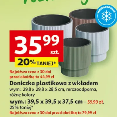 Doniczka plastikowa z wkładem mrozoodporna 29,8x29,8x28,5cm promocja w Auchan