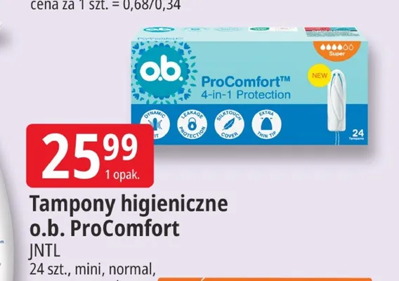 Tampony higieniczne o.b. ProComfort promocja w Leclerc