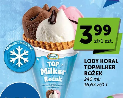Lody Koral TopMilker rożek promocja w Groszek