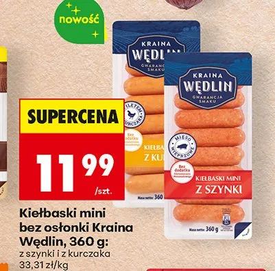 Kiełbaski mini bez osłonki z kurczaka Kraina Wędlin promocja w Biedronka