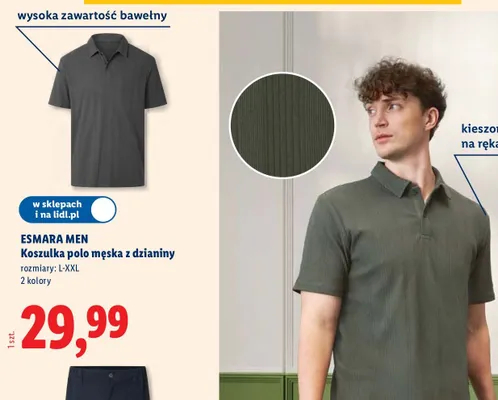 Koszulka polo męska z dzianiny promocja w Lidl