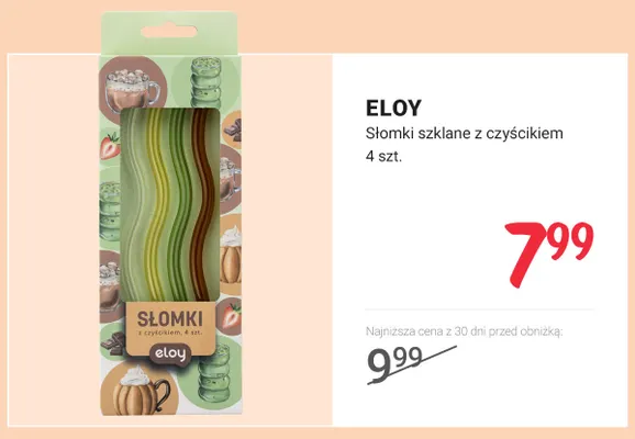 Słomki szklane z czyścikiem 4 szt. Eloy promocja w Rossmann