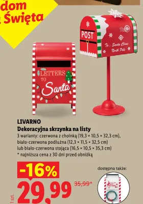 Dekoracyjna skrzynka na listy czerwona z choinką 19,3x10,5x32,3 cm Livarno promocja w Lidl