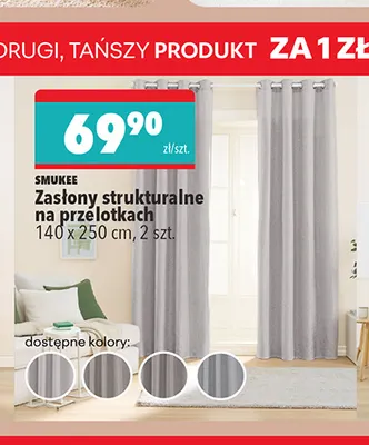 Zasłony strukturalne na przelotkach 140x250 cm Smukee 2-pak promocja w Biedronka