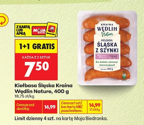 Kiełbasa śląska z szynki Kraina Wędlin Nature promocja w Biedronka