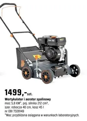 Wertykulator i aerator spalinowy moc 5,8 KM, poj. silnika 212 cm³, szer. robocza 40 cm, kosz 45 l promocja w OBI