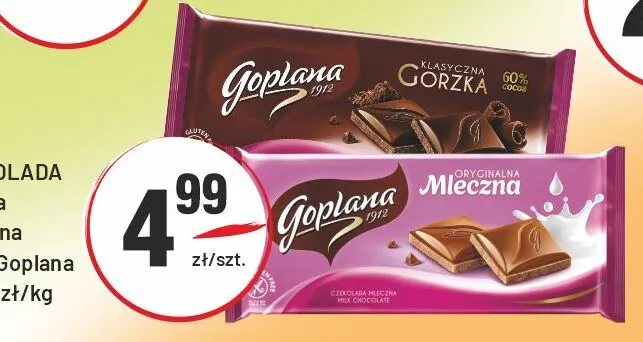 Czekolada mleczna Goplana promocja w Sedal