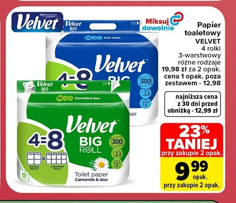 Papier toaletowy Velvet Camomile & Aloe promocja w Carrefour