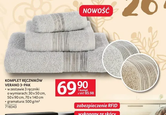Komplet ręczników Verano 3-pak promocja w Selgros