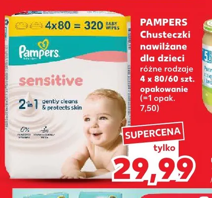 Chusteczki nawilżane dla dzieci Sensitive Pampers 4-pak promocja w Kaufland