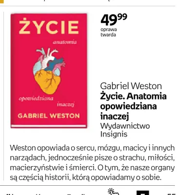 Książka Życie. Anatomia opowiedziana inaczej Gabriel Weston promocja w Empik