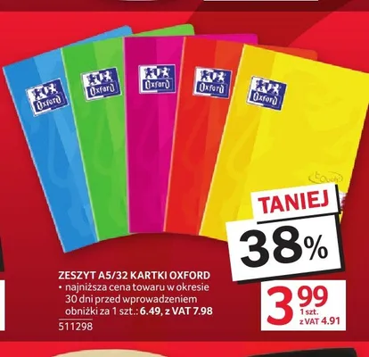 Zeszyt A5 Oxford 32 kartki promocja w Selgros