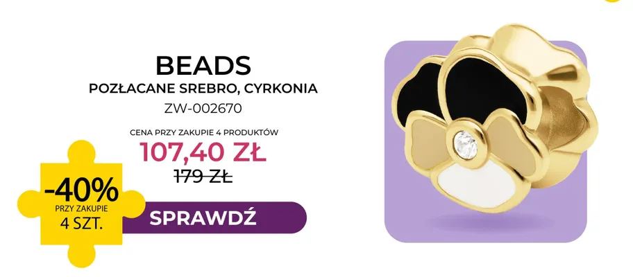 Beads pozłacane srebro cyrkonia ZW-002670 Briju promocja w Briju