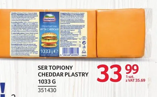 Ser topiony Cheddar plastry Hochland 1033 g promocja w Selgros