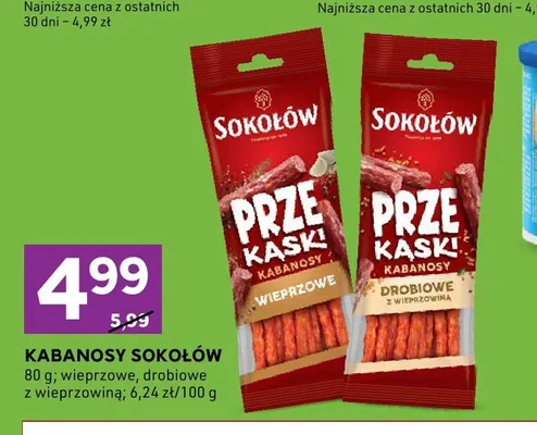 Kabanosy drobiowe z wieprzowiną Sokołów promocja w Stokrotka