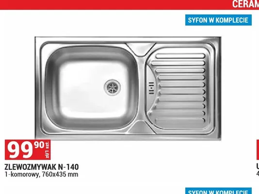 Zlewozmywak N-140 1-komorowy promocja w Merkury Market