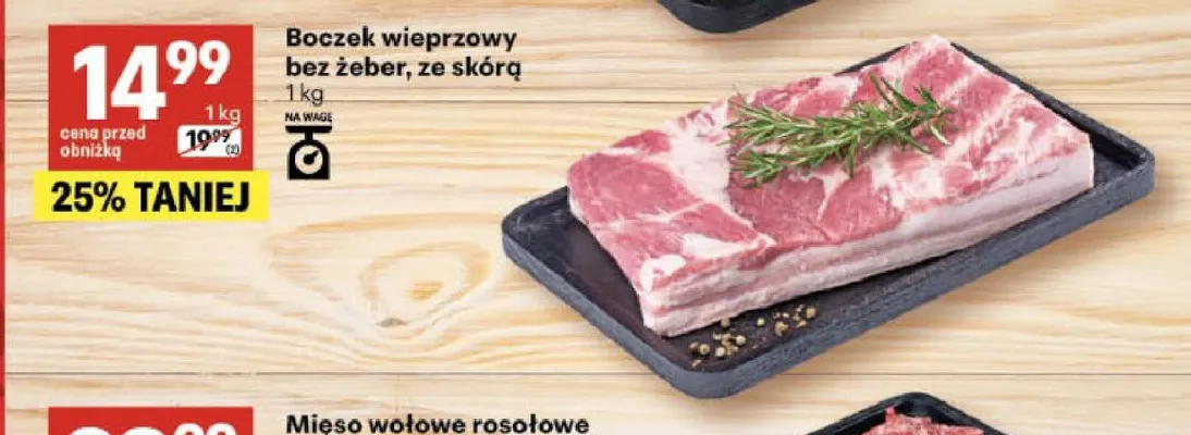 Boczek wieprzowy bez żeber ze skórą promocja w Delikatesy Centrum