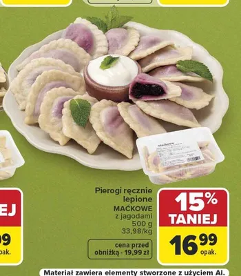 Pierogi ręcznie lepione z jagodami Maćkowe promocja w Carrefour