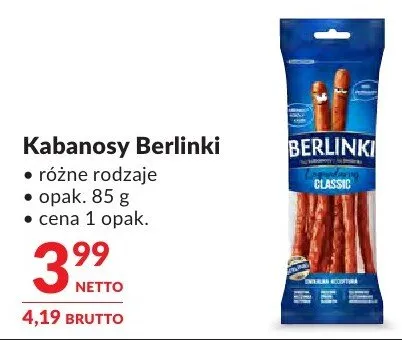 Kabanosy Berlinki różne rodzaje promocja w Makro