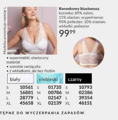 Biustonosz koronkowy biały promocja w AVON