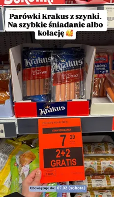 Parówki z szynki Krakus wieprzowe promocja w Aldi