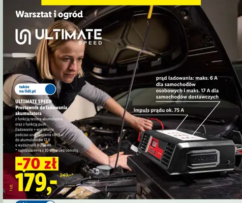Prostownik do ładowania akumulatora Ultimate Speed z funkcją testera akumulatora 12V 8-250Ah promocja w Lidl
