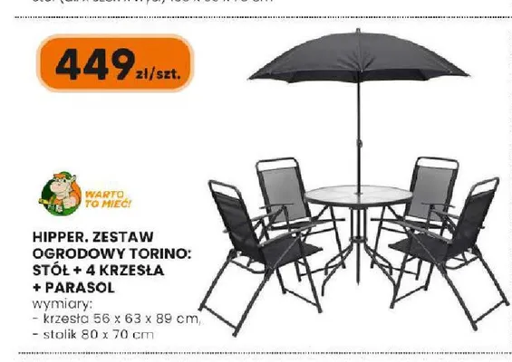 Zestaw ogrodowy Torino stół + 4 krzesła + parasol Hipper promocja w HIPPER.pl