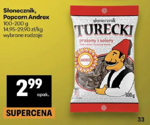 Słonecznik, Popcorn Andrex wybrane rodzaje promocja w Delikatesy Centrum