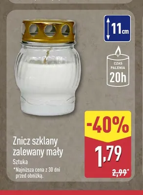 Znicz szklany zalewany mały promocja w Aldi