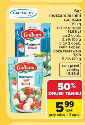 Ser mozzarella light mini Galbani promocja w Carrefour