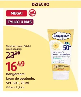 Krem do opalania Babydream SPF 50+ promocja w Rossmann